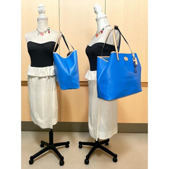 Coach Metro Tote F31326 Blue Leather Tan Trim Shoulder Bag City Shopper Carryall - Picture 2 of 10